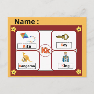子供のための教育用アルファベットKフラッシュカード  ポストカード