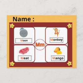子供のための教育用アルファベットMフラッシュカード  ポストカード