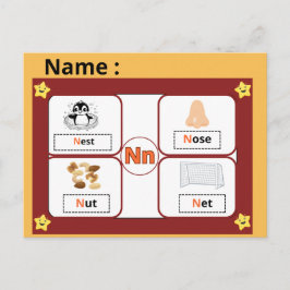 子供のための教育用アルファベットNフラッシュカード  ポストカード