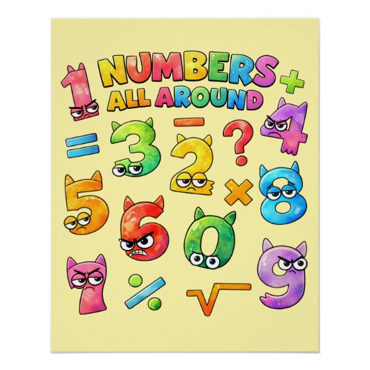 子供のための数字に囲まれた数学ポスター UK ポスター (正面)