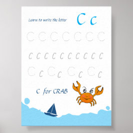 子供のための文字Cのトレースポスター | CはCrab(カニ)のC ポスター