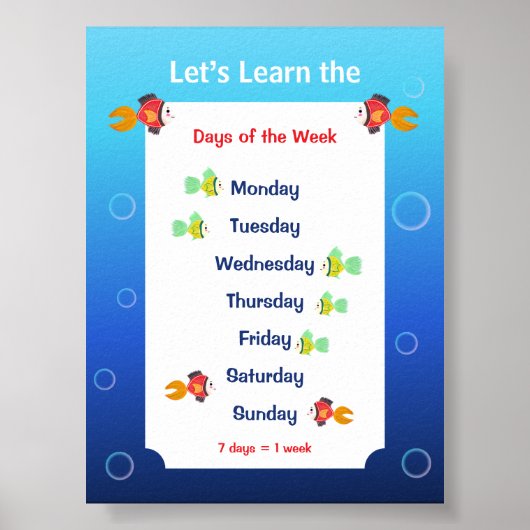 子供のための曜日ポスターを学ぼう ポスター (正面)