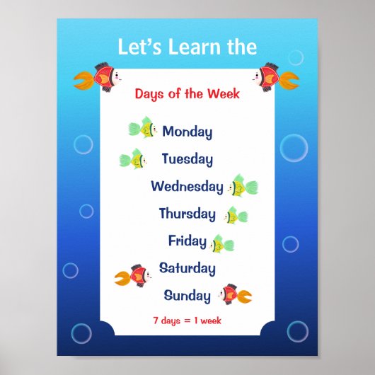 子供のための曜日ポスターを学ぼう ポスター (正面)