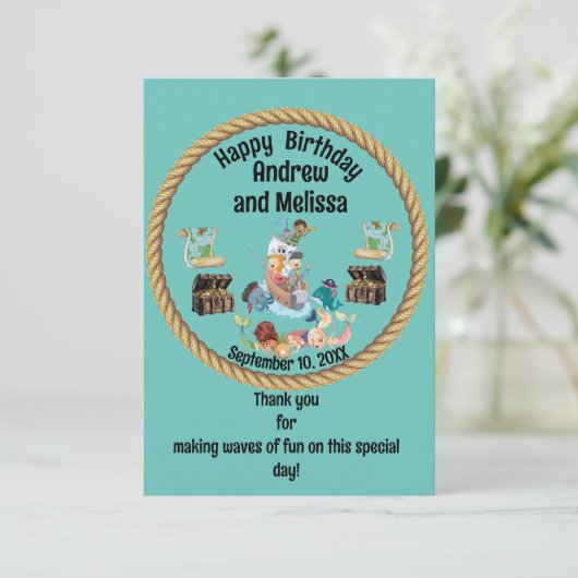 子供のための海賊と人魚の誕生日 サンキューカード (スタンド正面)