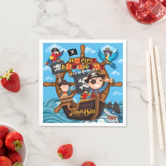 子供のための海賊の誕生日パーティー用ナプキン スタンダードカクテルナプキン (インサイチュ)