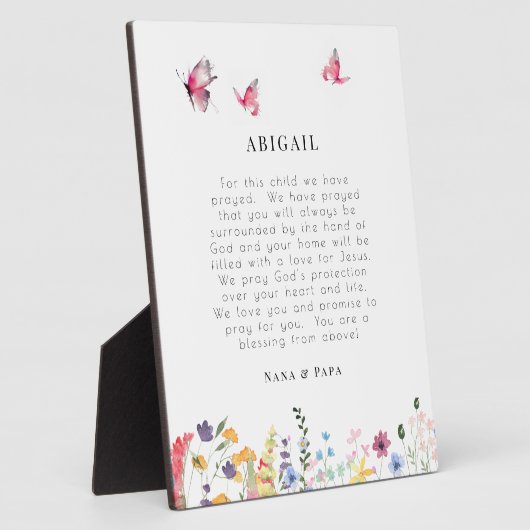 子供のための白い蝶とワイルドフラワー祈りの言葉 フォトプラーク (側面)