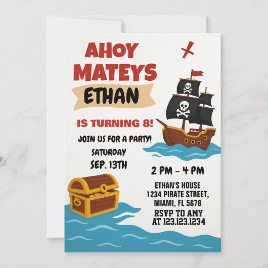 子供のための絵本のような宝の地図テーマ 招待状 (正面)