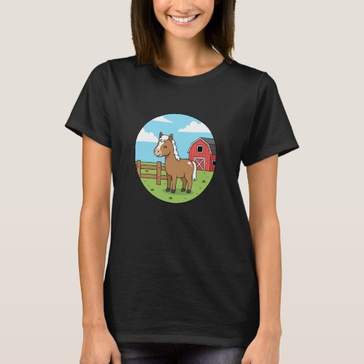 子供のための赤い納屋のカートゥーン・ポニー馬 Tシャツ (正面)