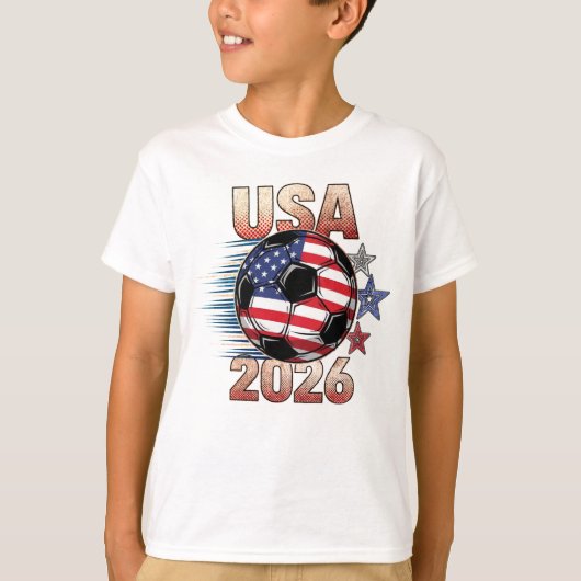 子供のための赤白青の星のUSAサッカー2026 Tシャツ (正面)