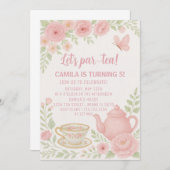 子供のための遊び心あふれるお茶会の誕生日招待状 招待状 (正面/裏面)