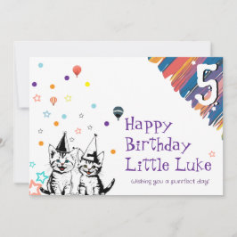 子供のための遊び心のある猫の誕生日カード 招待状