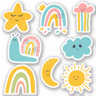 子供のための雲の星の虹とその他のキャラクター8 シール