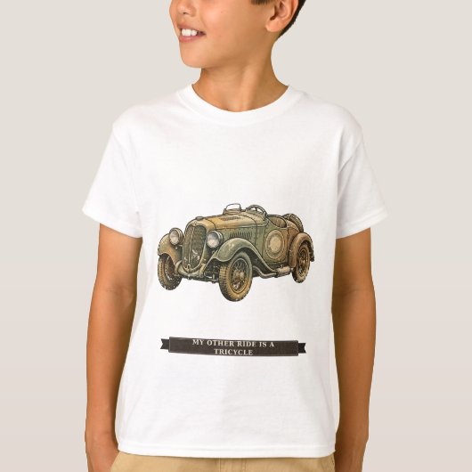 子供のための面白いレーシングカー Tシャツ (正面)