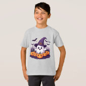 子供のための飛ぶコウモリと魔女の帽子の幽霊 🎃 Tシャツ (正面フル)