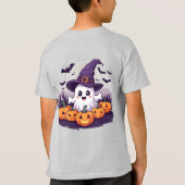 子供のための飛ぶコウモリと魔女の帽子の幽霊 🎃 Tシャツ (裏面)