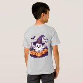 子供のための飛ぶコウモリと魔女の帽子の幽霊 🎃 Tシャツ (裏面フル)