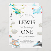 子供のための飛行機とヘリコプターの誕生日招待状 招待状 (正面/裏面)