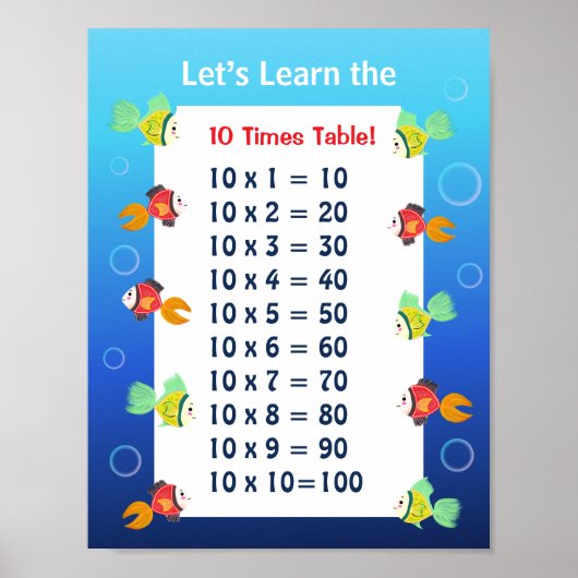 子供のための10の掛け算表ポスター | 海の算数 ポスター (正面)