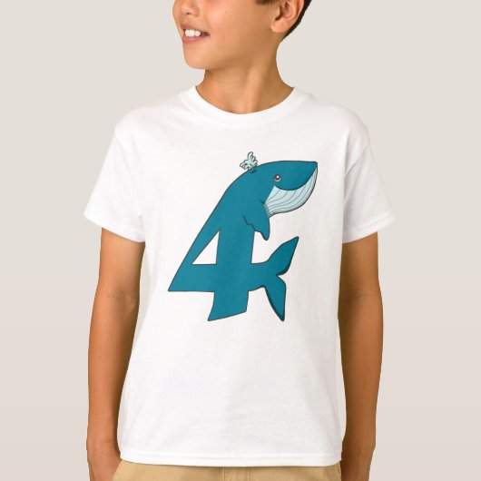 子供のための4歳の誕生日クジラTシャツデザイン Tシャツ (正面)