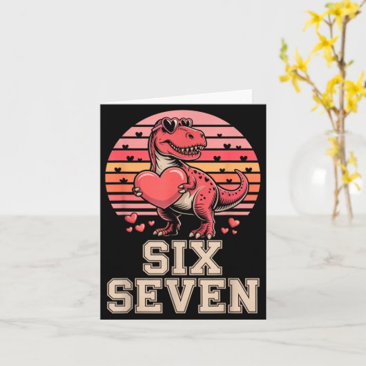 子供のための6歳7歳バレンタインディノサウルスTレックス カード (黄色い花)