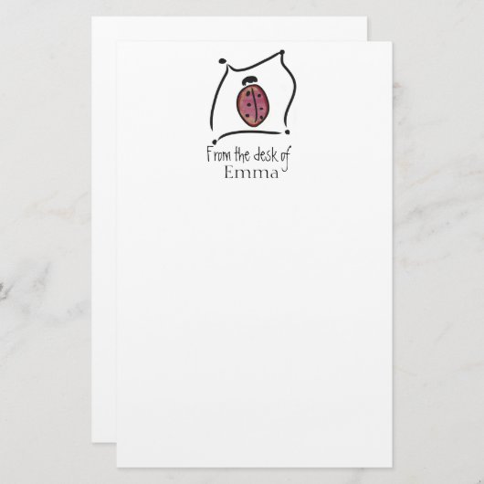 子供のてんとう虫の静止した名前入り 便箋 (正面/裏面)