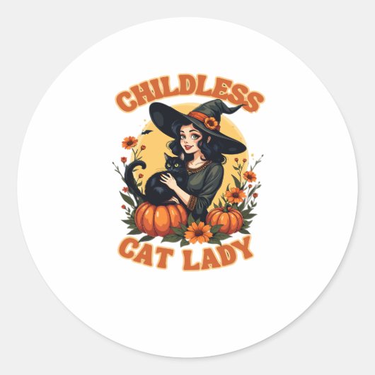 子供のない猫好きの魔女 - 面白い魔女っぽい黒猫 ラウンドシール (正面)