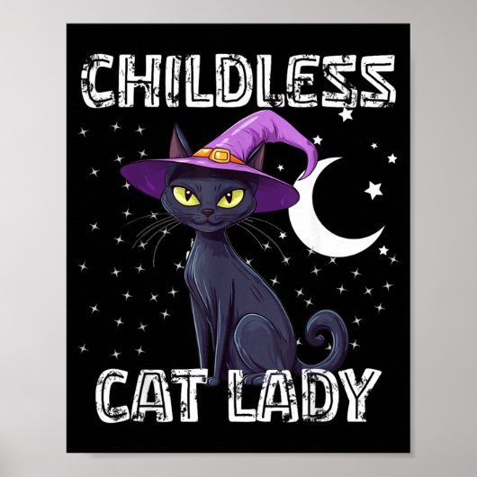 子供のない猫飼いの女性 スプーキーな魔女の帽子 猫 黒 ポスター (正面)