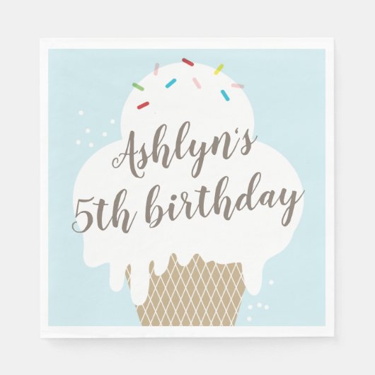 子供のアイスコーンのブルー誕生日会 スタンダードランチョンナプキン (正面)