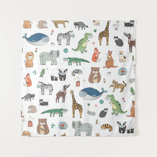 子供のアニマルマスク、ウイルスパターン。 タペストリー (正面)