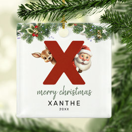 子供のアルファベットXモノグラムクリスマスツリー メタルオーナメント