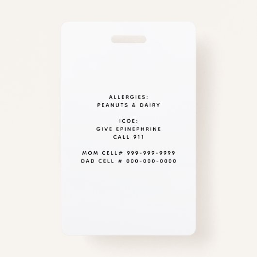 子供のアレルギー警報ICOEカスタムな写真の警告のバッジ バッジ (裏面)