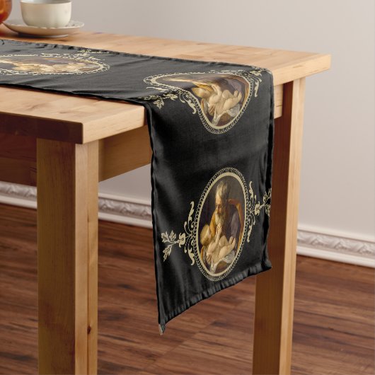 子供のイエス・キリストの金ゴールド及び黒のセントジョーゼフ ショートテーブルランナー (インサイチュ)