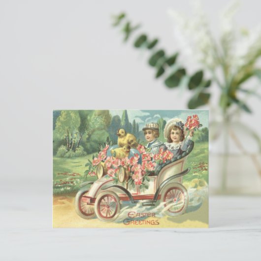 子供のイースターシックヴィンテージカーフローラ シーズンポストカード (スタンド正面)