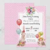 子供のイースターバニー オウル かわいいピンク 招待状 (正面/裏面)