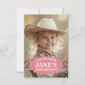 子供のウェスタン誕生日ピンク/ブラウン写真 サンキューカード (正面)