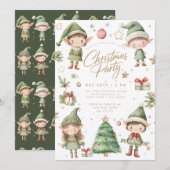 子供のエルフのクリスマスパーティー 招待状 (正面/裏面)