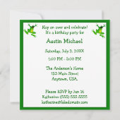 子供のカエルおよび緑の水玉模様の誕生日 招待状 (裏面)