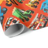 子供のカスタムで赤い建築のトラックパターンギフト ラッピングペーパー (ロールコーナー)
