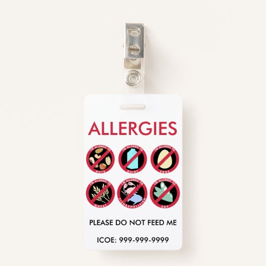 子供のカスタムな上8のアレルゲンのアレルギーの記号警報 バッジ (正面クリップ)