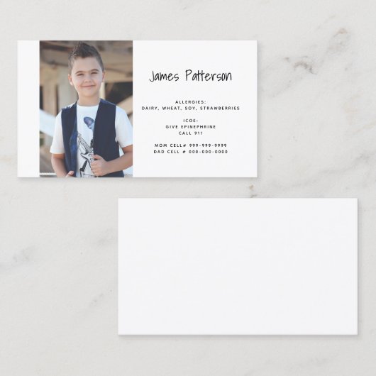 子供のカスタムな写真の食物アレルギー医学の注意深いカード コーリングカード (正面/裏面)