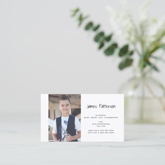 子供のカスタムな写真の食物アレルギー医学の注意深いカード コーリングカード (スタンド正面)