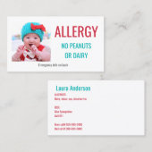 子供のカスタムな写真の食物アレルギー医学の注意深いカード コーリングカード (正面/裏面)