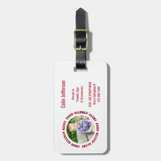 子供のカスタムな写真の食物アレルギー医学警報 ラゲッジタグ (正面縦)
