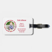 子供のカスタムな写真の食物アレルギー医学警報 ラゲッジタグ (裏面横)