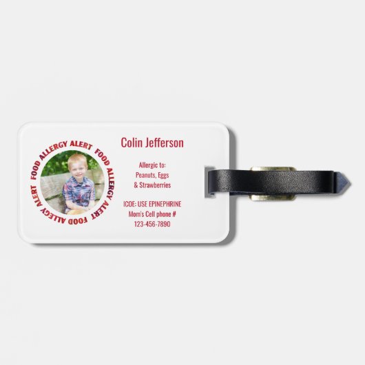 子供のカスタムな写真の食物アレルギー医学警報 ラゲッジタグ (裏面横)