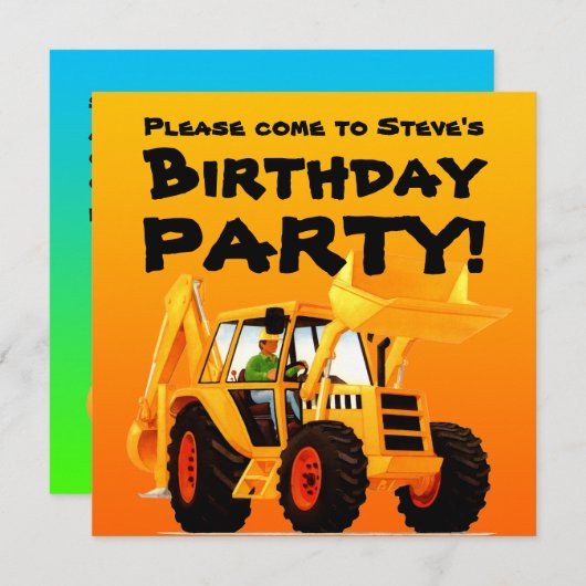 子供のカスタムな建築のパーティーの黄色の坑夫 招待状 (正面/裏面)