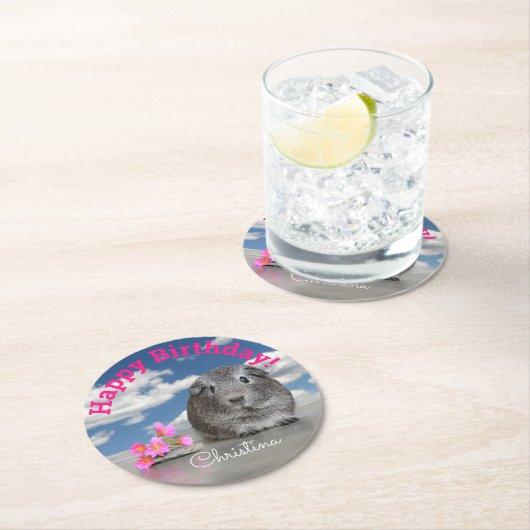 子供のカスタムな誕生会のモルモットの花 ラウンドペーパーコースター (インサイチュ)