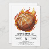 子供のカスタムチックバスケットボールバースデー 招待状 (正面/裏面)