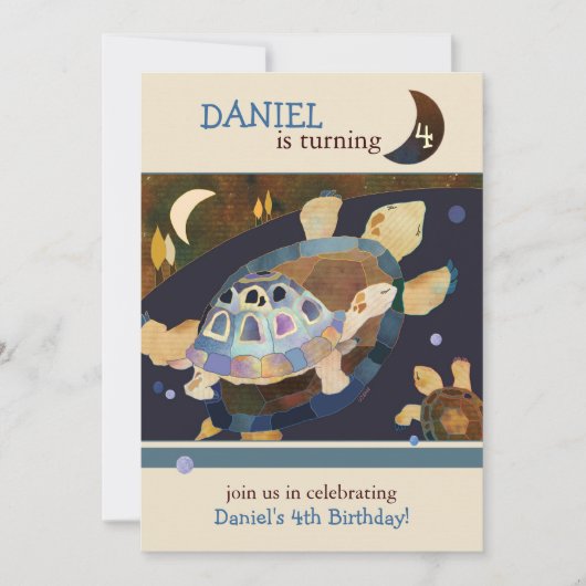 子供のカメの誕生日パーティー 招待状 (正面)