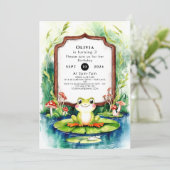 子供のカラフルなカエルの誕生日 招待状 (スタンド正面)